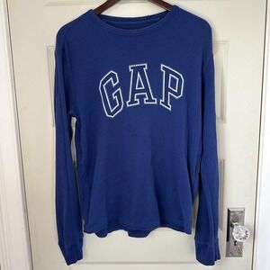Gap Waffle Thermal Deep Cobalt Blue Men's Medium Long Sleeve 100% Cotton Shirt